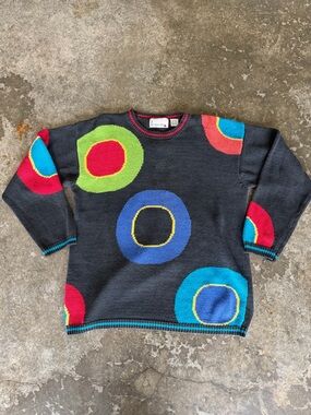 Capezio Black Crewneck Sweater with Multicolor Circle Motif